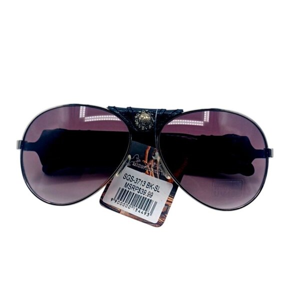 NWT Vtg Montana West Black Western Aviator Indian Feather Sunglasses 3713 BK-SD Montana West Black Aviator Sunglasses for Women for sale | eBay main image 3